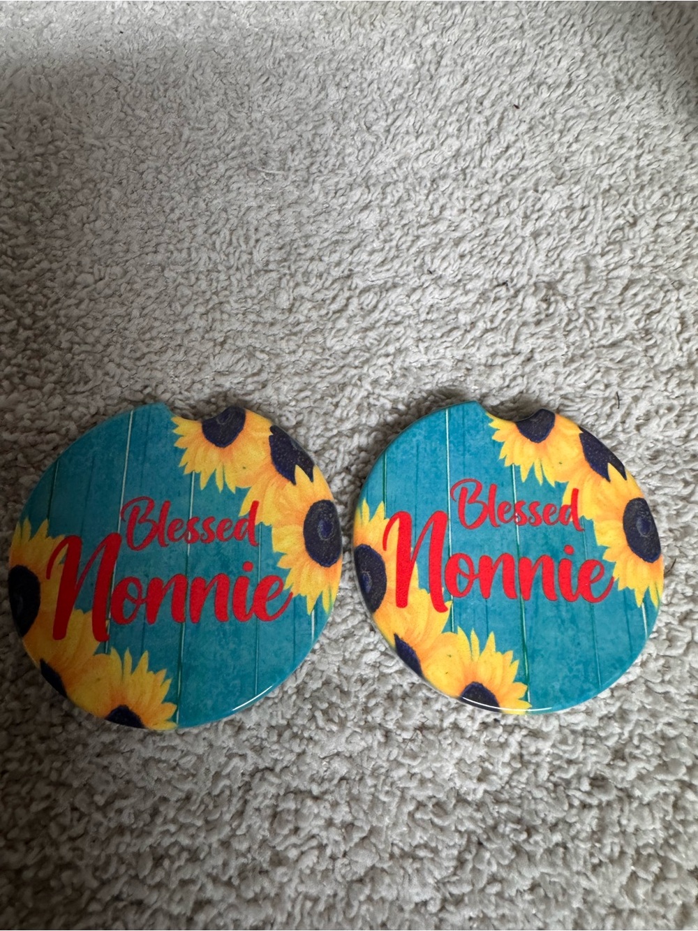 Blessed Nonnie Sunflower Coasters - Turquoise and Yellow